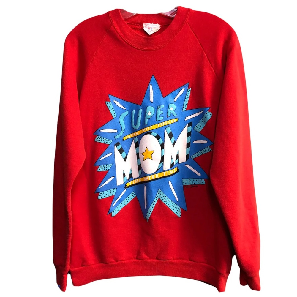 Vintage Ken Done Sweater Signed by Artist SUPER MOM Graphic